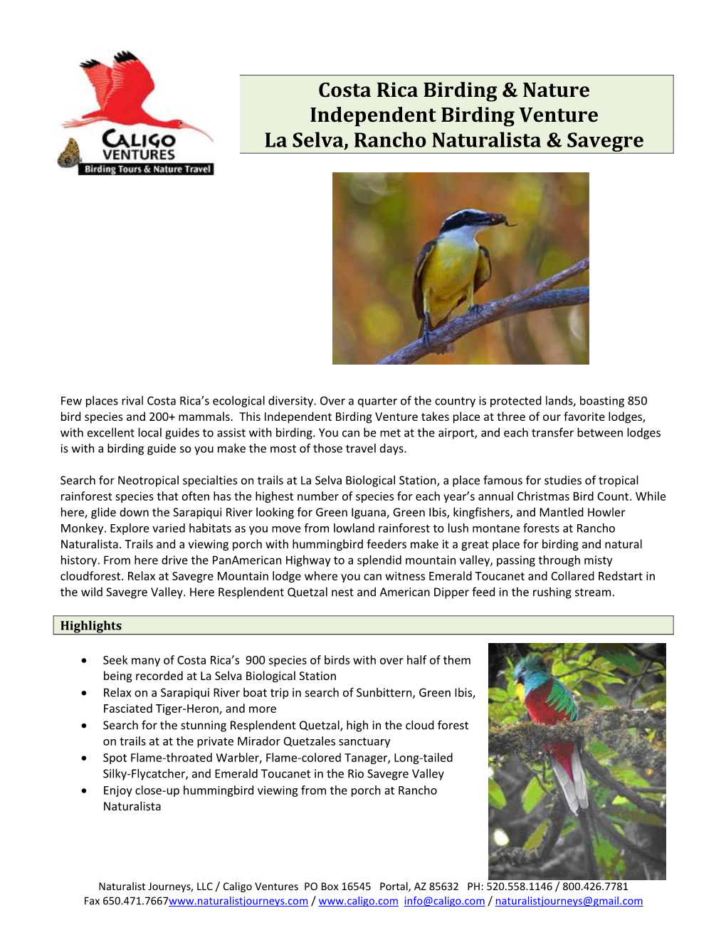 Costa Rica Birding & Nature Independent Birding Venture La