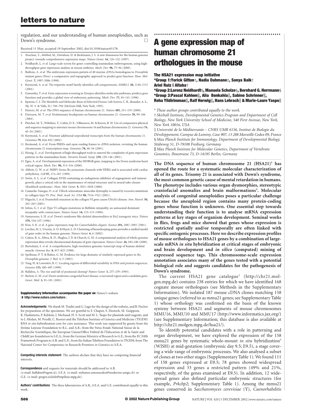 A Gene Expression Map of Human Chromosome 21 Orthologues In