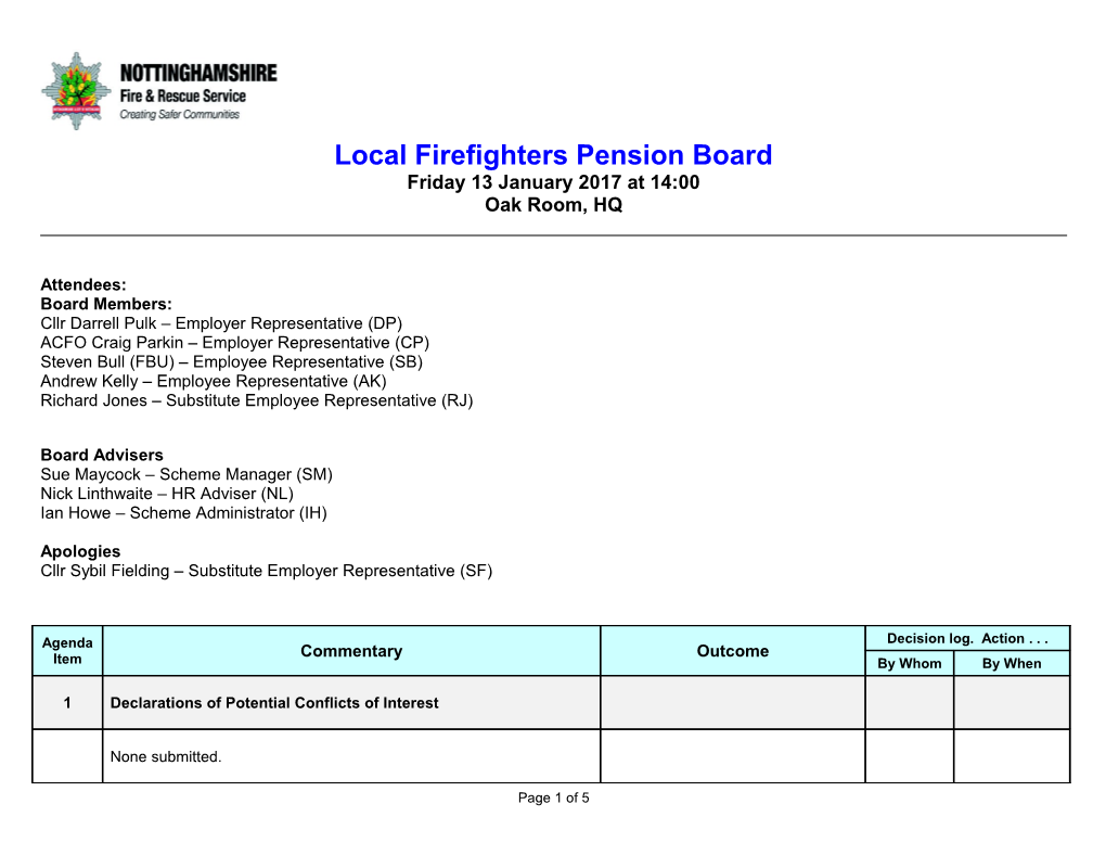 Minutes of Local Firefighter Pension Board Meeting 13 1 17