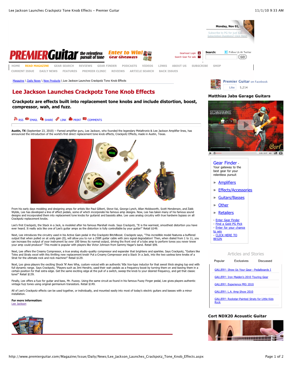 Lee Jackson Launches Crackpotz Tone Knob Effects - Premier Guitar 11/1/10 9:33 AM