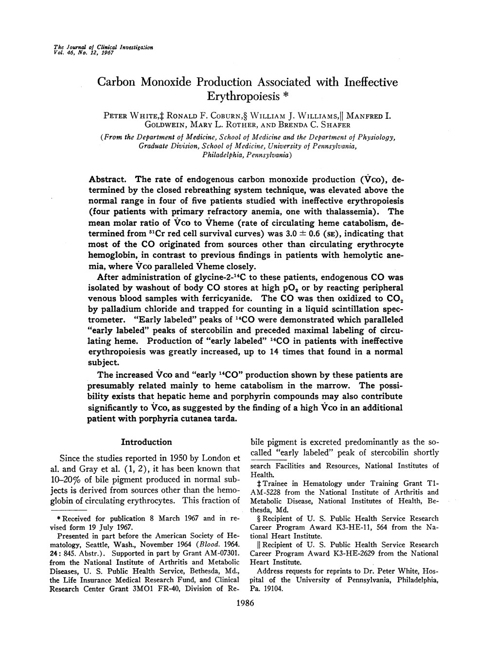 Carbon Monoxide Production Associated with Ineffective Erythropoiesis * PETER Whitef RONALD F