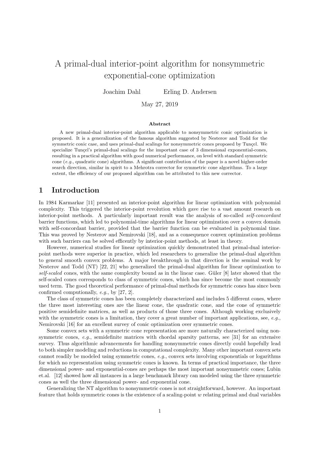 A Primal-Dual Interior-Point Algorithm for Nonsymmetric Exponential-Cone Optimization