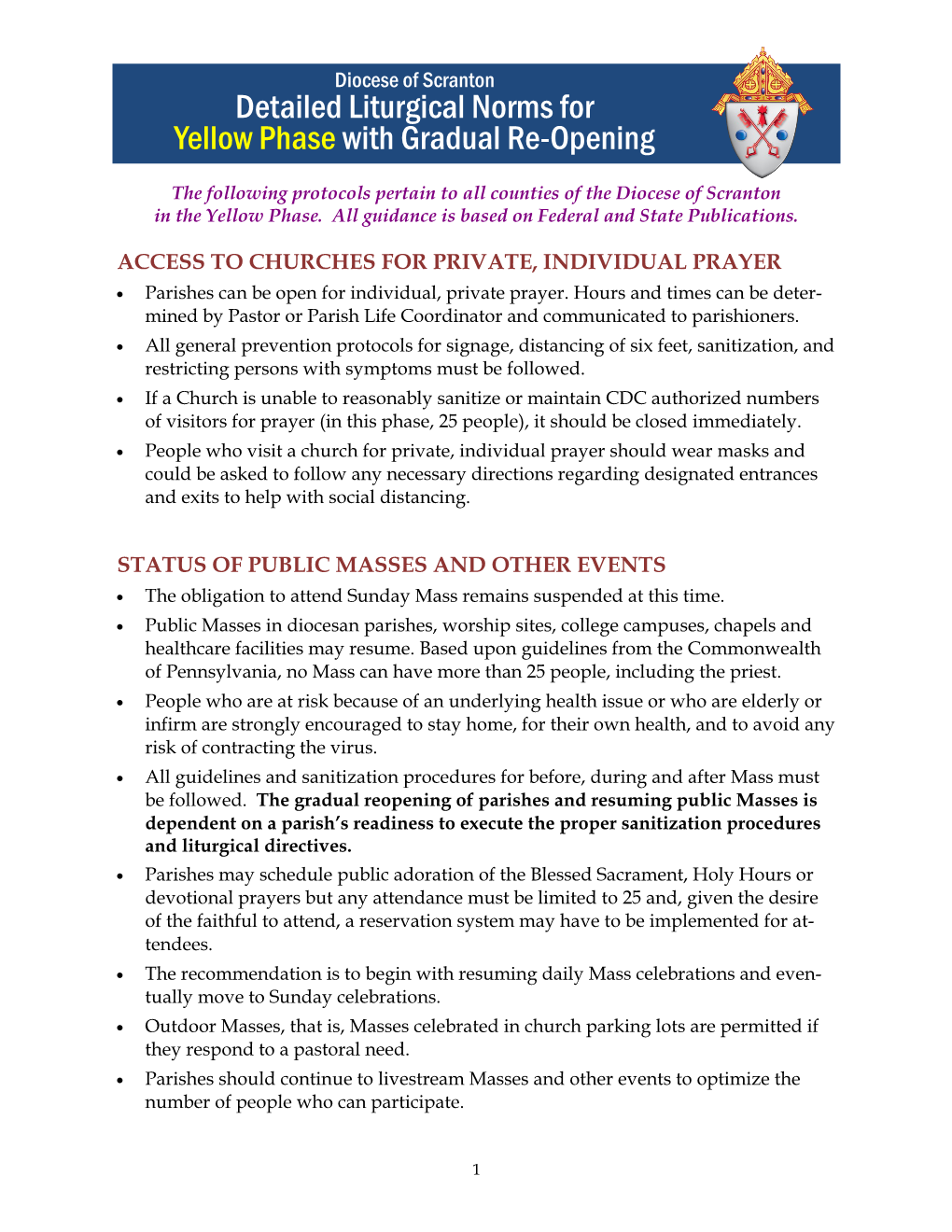 Detailed Liturgical Norms for Yellow Phase with Gradual Re-Opening