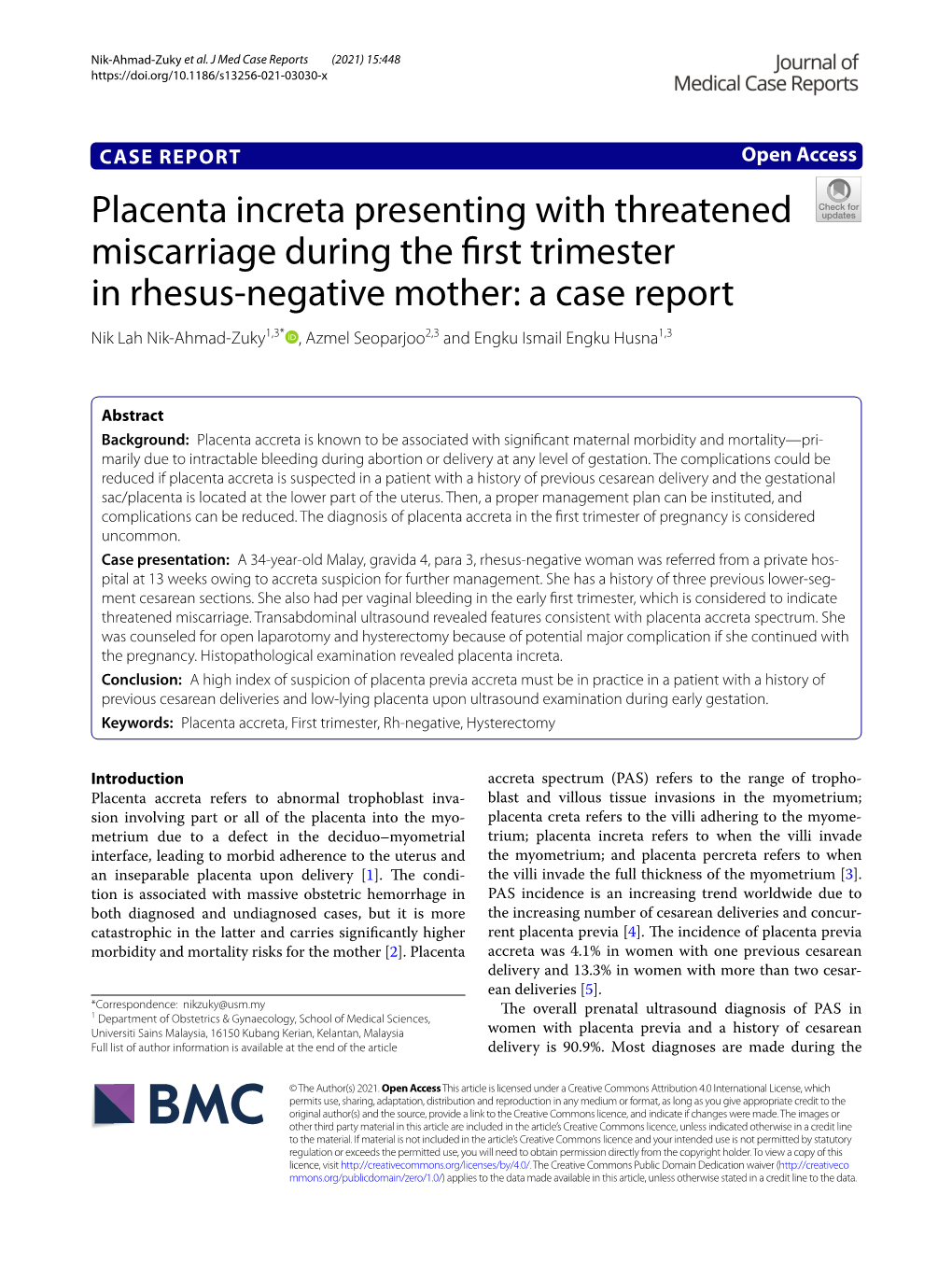 Placenta Increta Presenting with Threatened Miscarriage During The