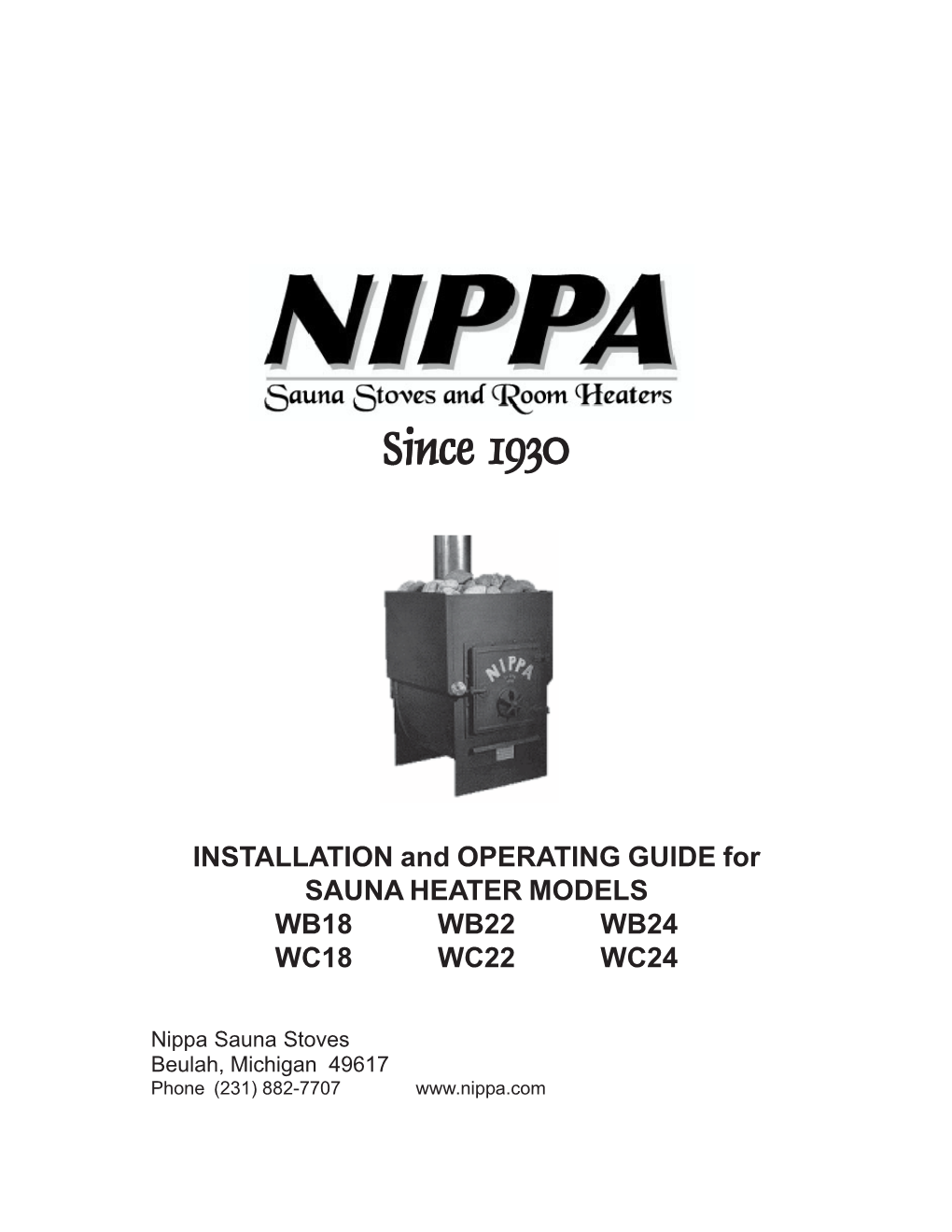 INSTALLATION and OPERATING GUIDE for SAUNA HEATER MODELS WB18 WB22 WB24 WC18 WC22 WC24