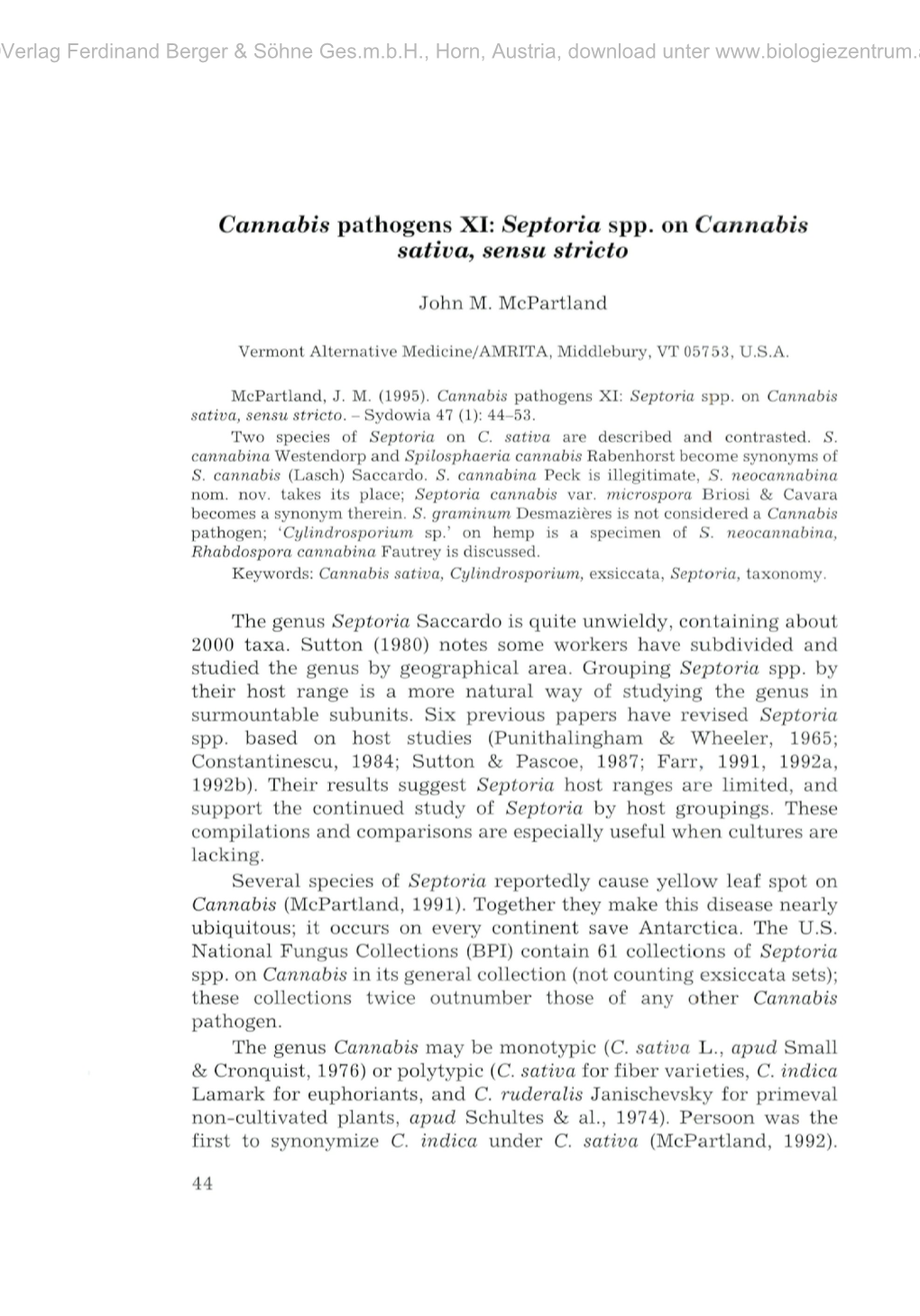 Cannabis Pathogens XI: Septoria Spp