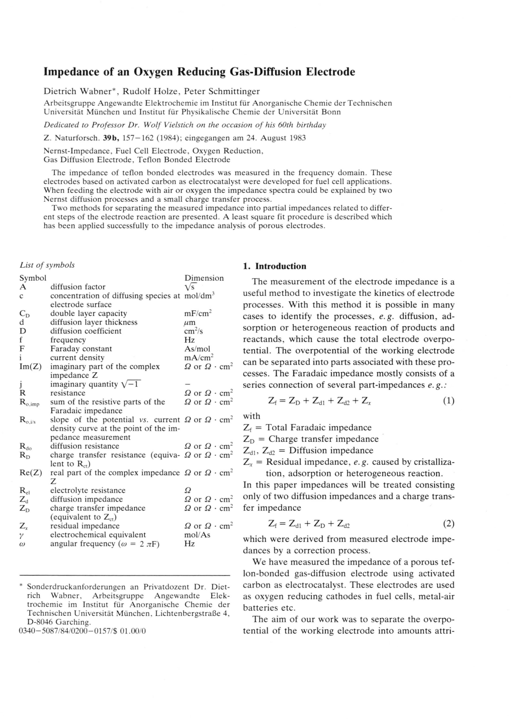 Impedance of an Oxygen Reducing Gas-Diffusion Electrode VT Cd