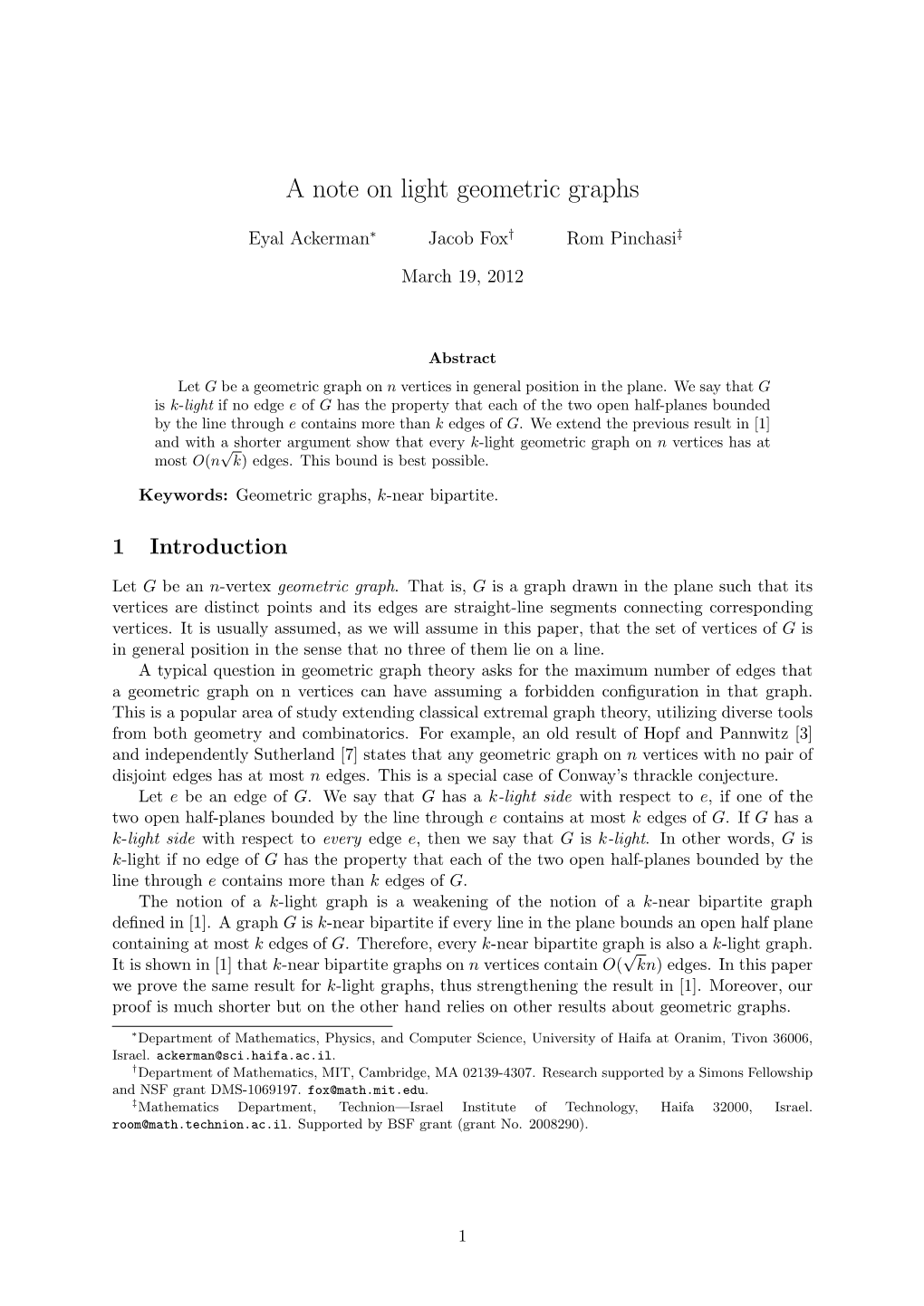 A Note on Light Geometric Graphs