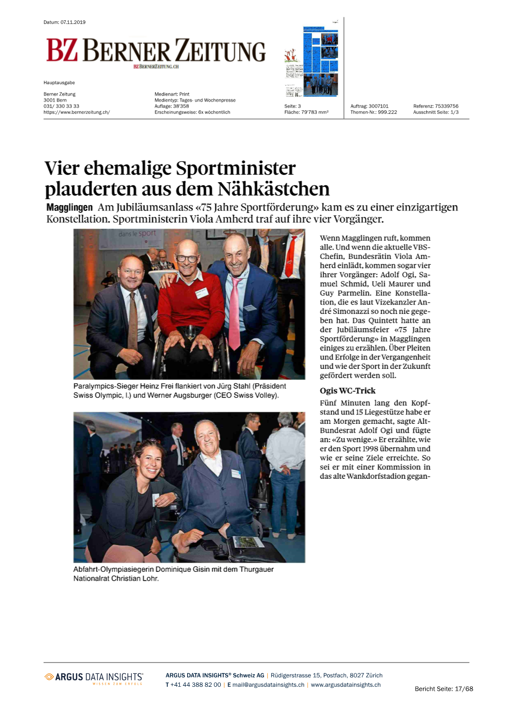 Plauderten Aus Dem Nähkästchen Magglingen Am Jubiläumsanlass «75 Jahre Sportförderung» Kam Es Zu Einer Einzigartigen Konstellation