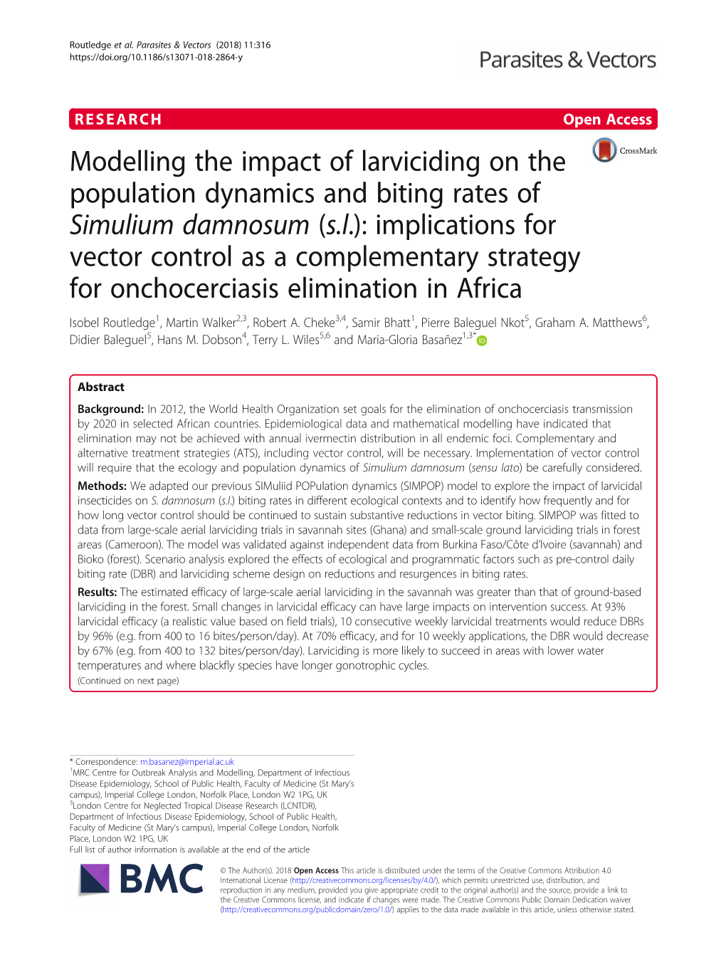 Modelling the Impact of Larviciding on the Population Dynamics and Biting Rates of Simulium Damnosum (S.L.): Implications for Ve