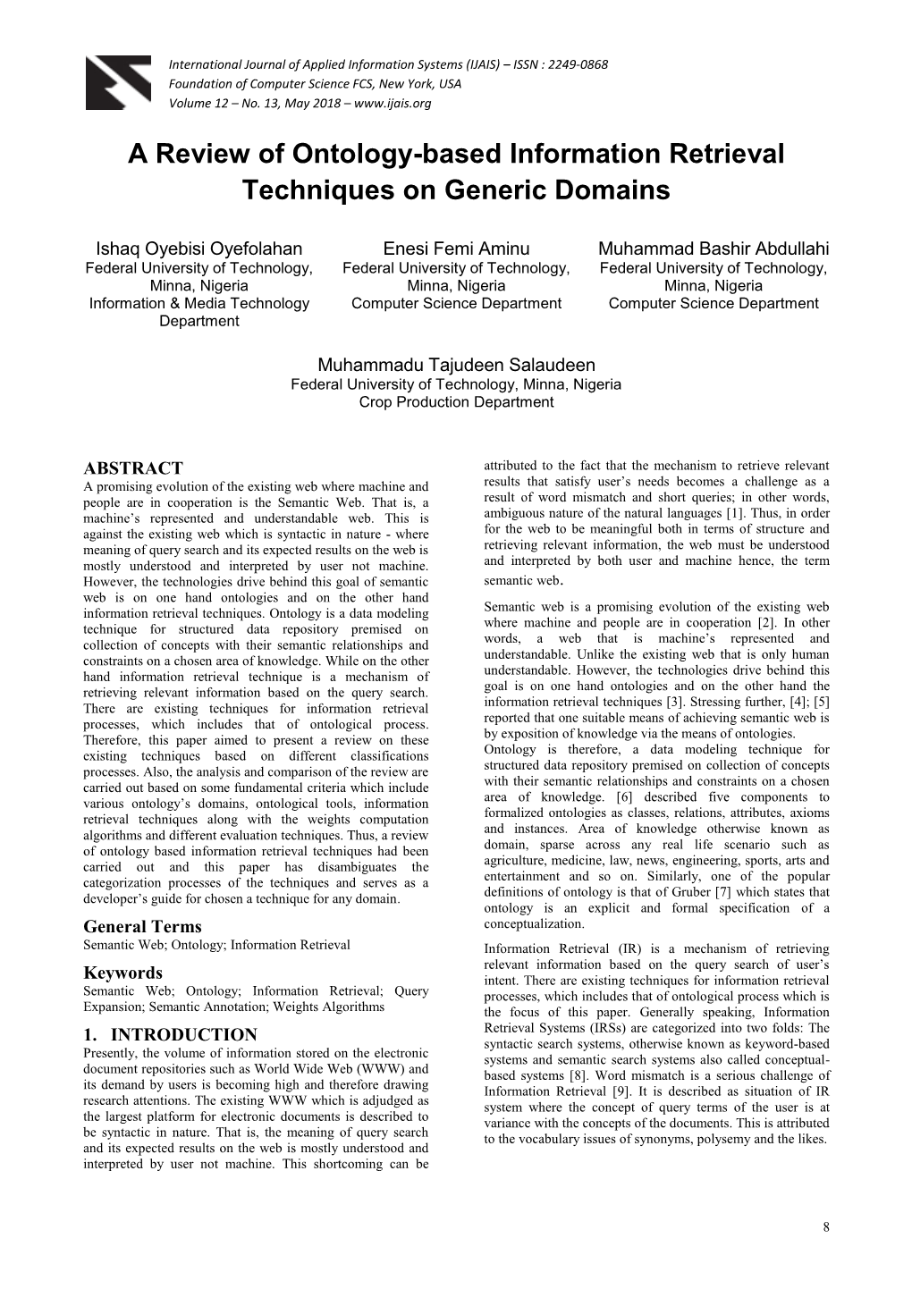 A Review of Ontology-Based Information Retrieval Techniques on Generic Domains