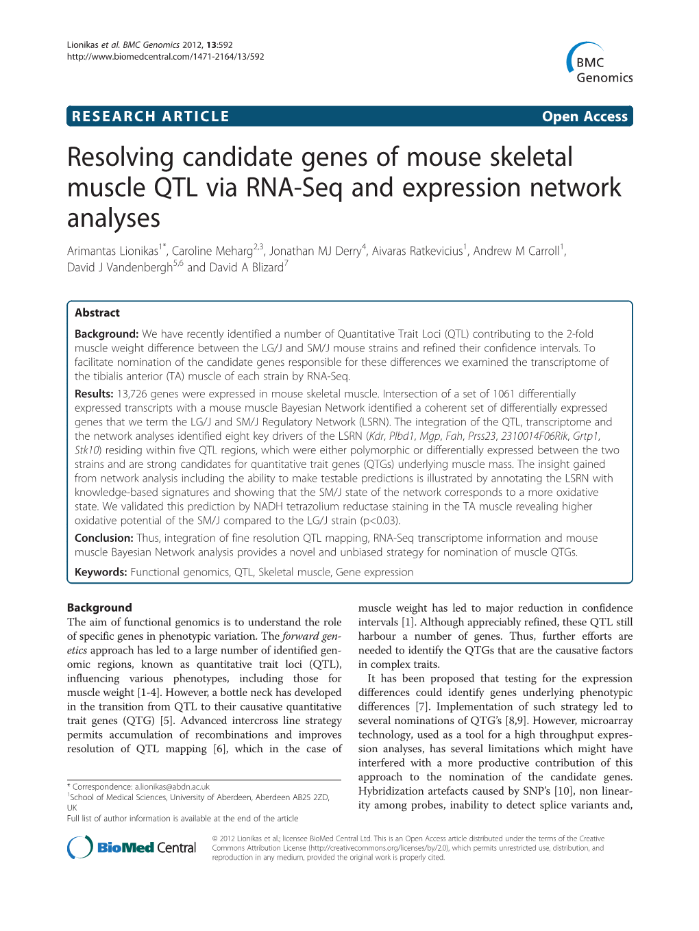 Resolving Candidate Genes of Mouse Skeletal Muscle QTL Via RNA-Seq