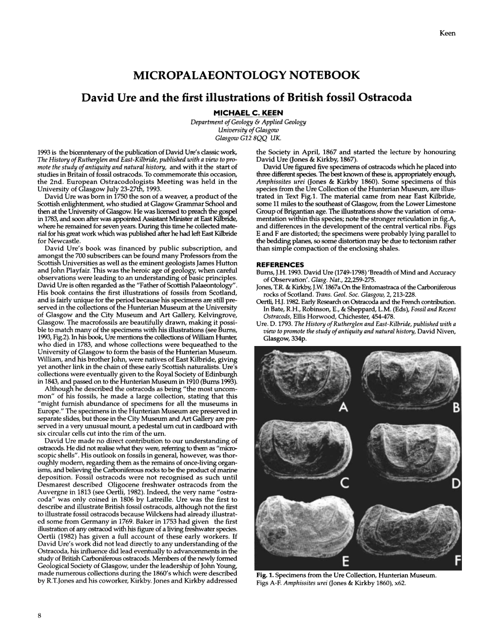 David Ure and the First Illustrations of British Fossil Ostracoda MICHAEL C