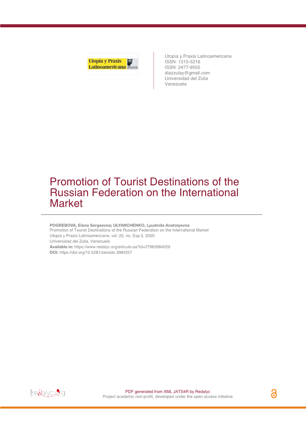 Promotion of Tourist Destinations of the Russian Federation on the International Market