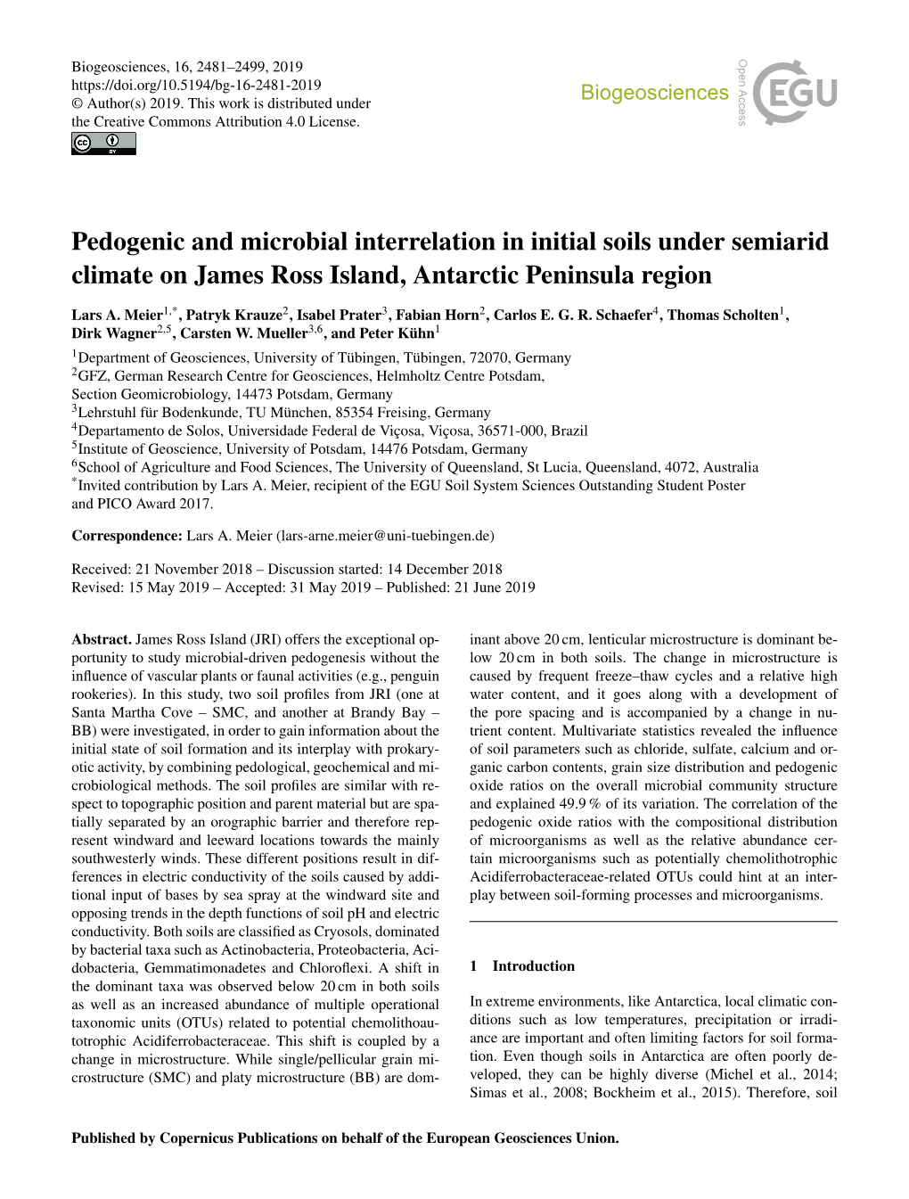 Pedogenic and Microbial Interrelation in Initial Soils Under Semiarid Climate on James Ross Island, Antarctic Peninsula Region