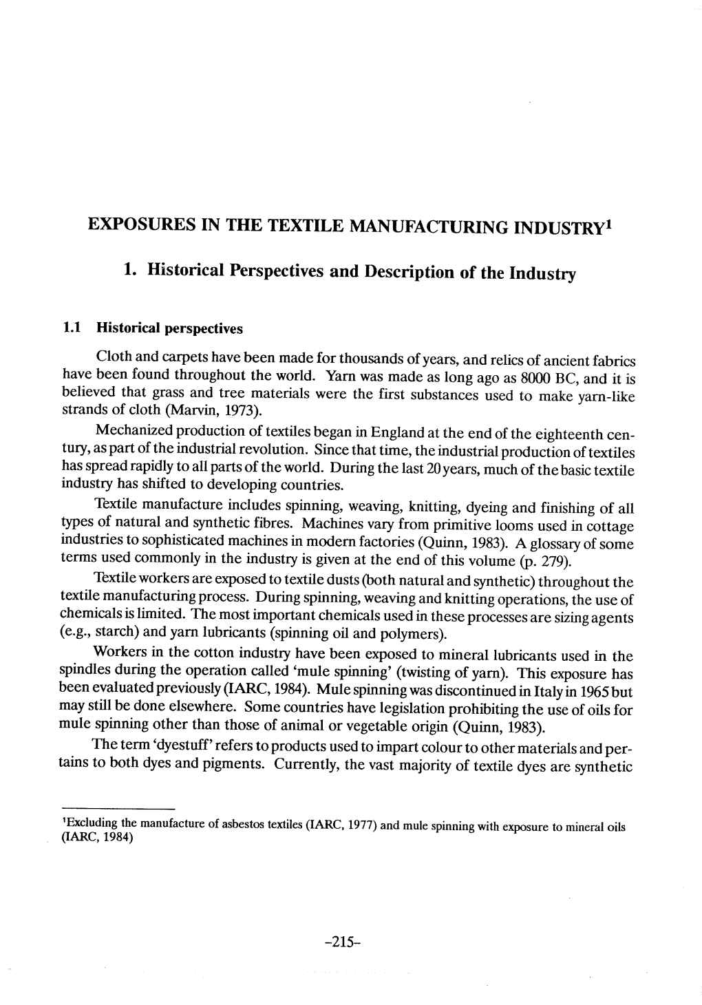 Exposures in the Textile Manufacturing Industry