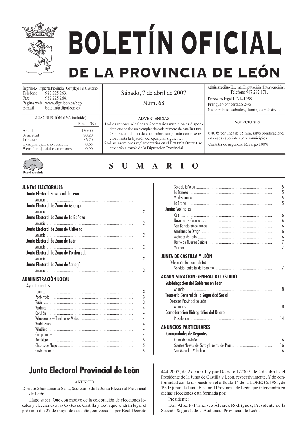 Boletín Oficial De La Provincia De León