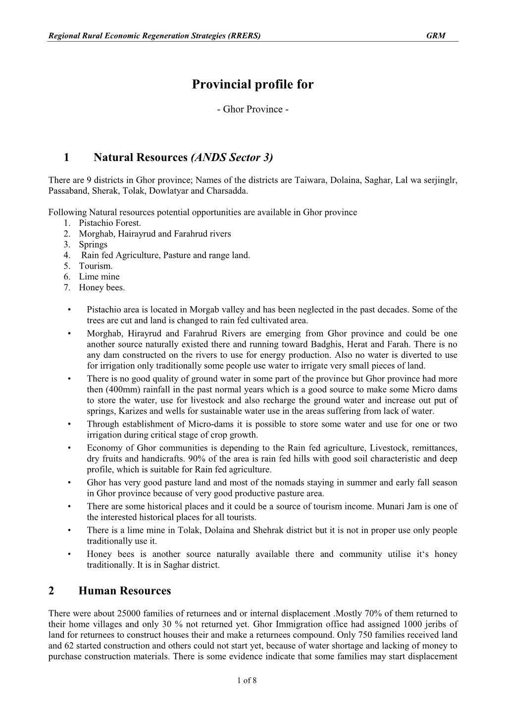 Ghor Provincial Profile