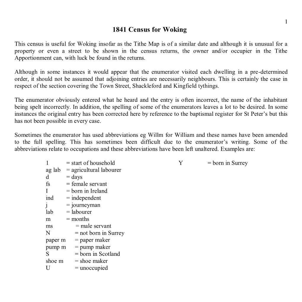 1841 Census for Woking