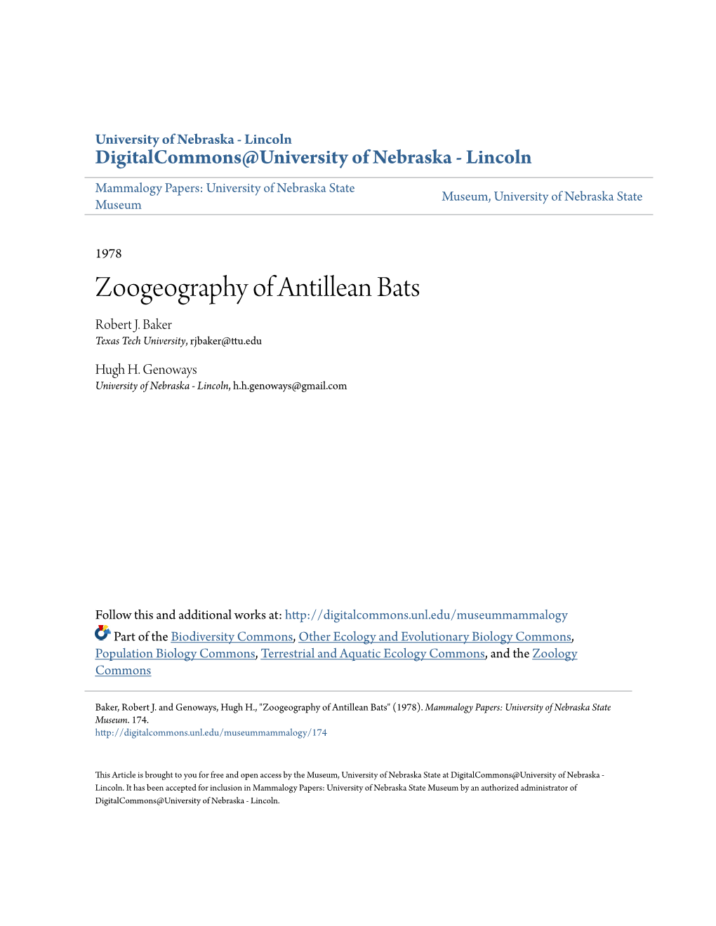 Zoogeography of Antillean Bats Robert J