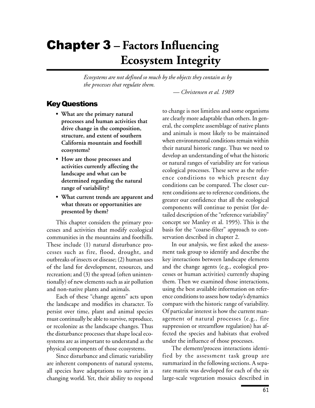 Factors Influencing Ecosystem Integrity