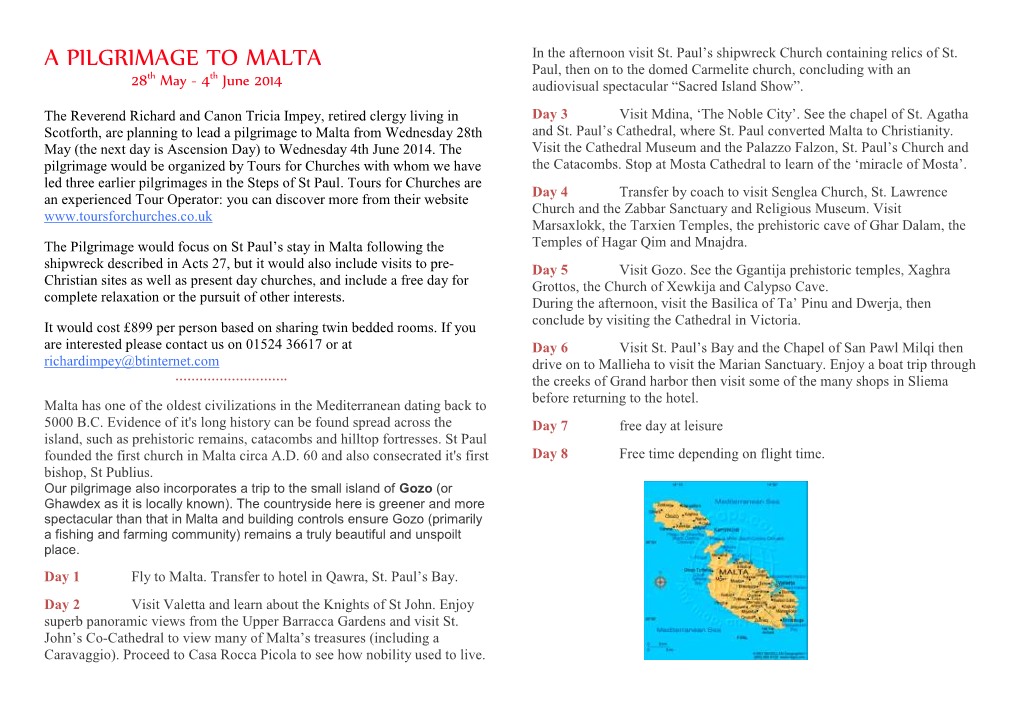 A PILGRIMAGE to MALTA in the Afternoon Visit St