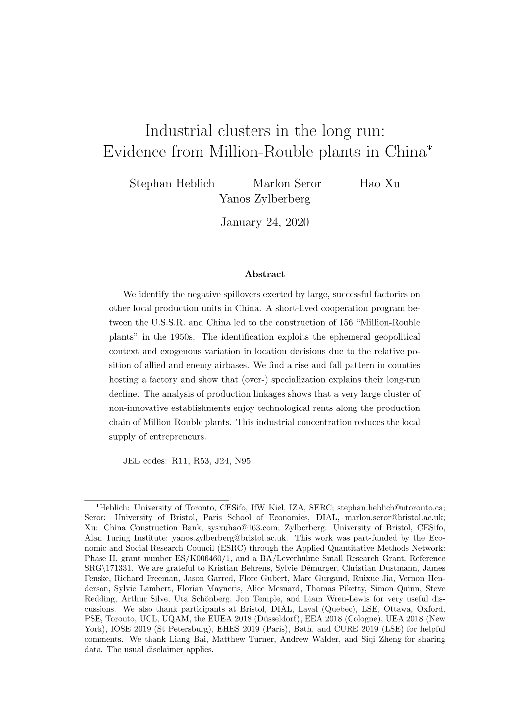 Evidence from Million-Rouble Plants in China*