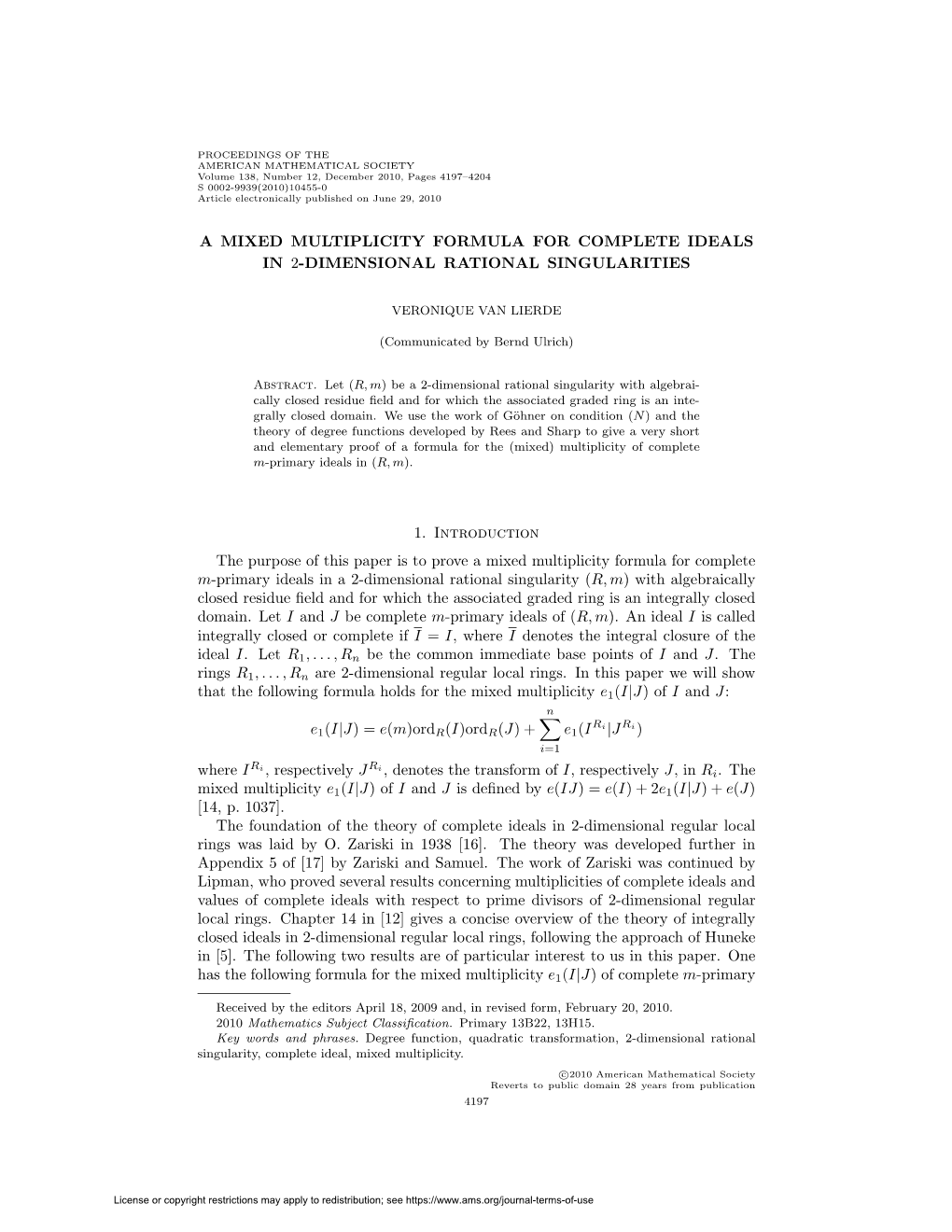 A Mixed Multiplicity Formula for Complete Ideals in 2-Dimensional Rational Singularities