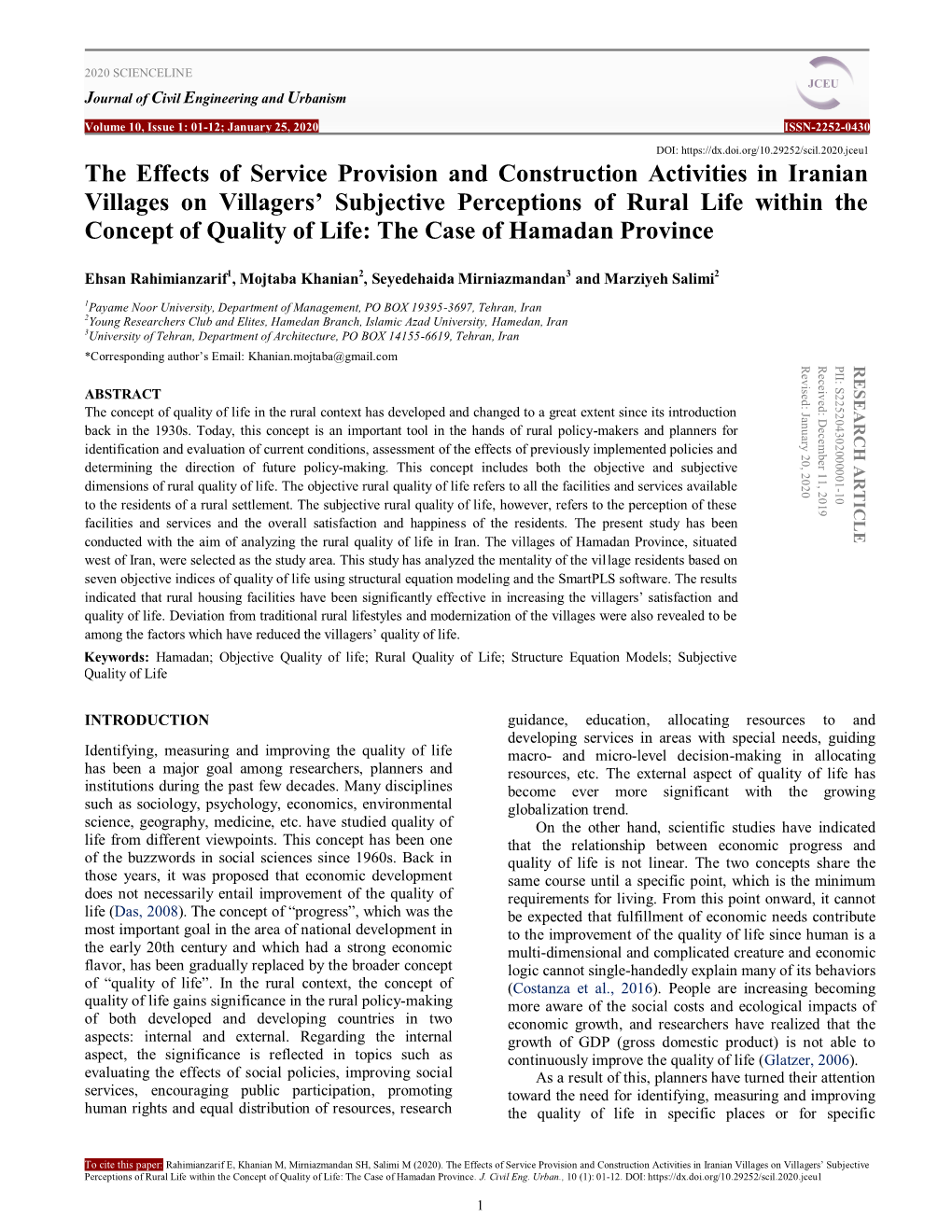 The Effects of Service Provision and Construction Activities in Iranian