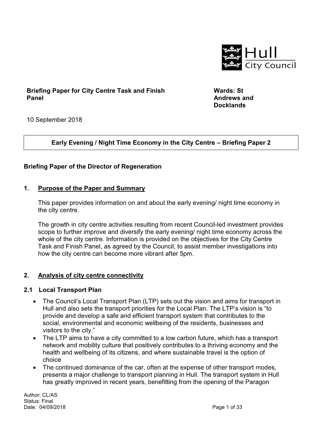 City Centre Briefing Paper