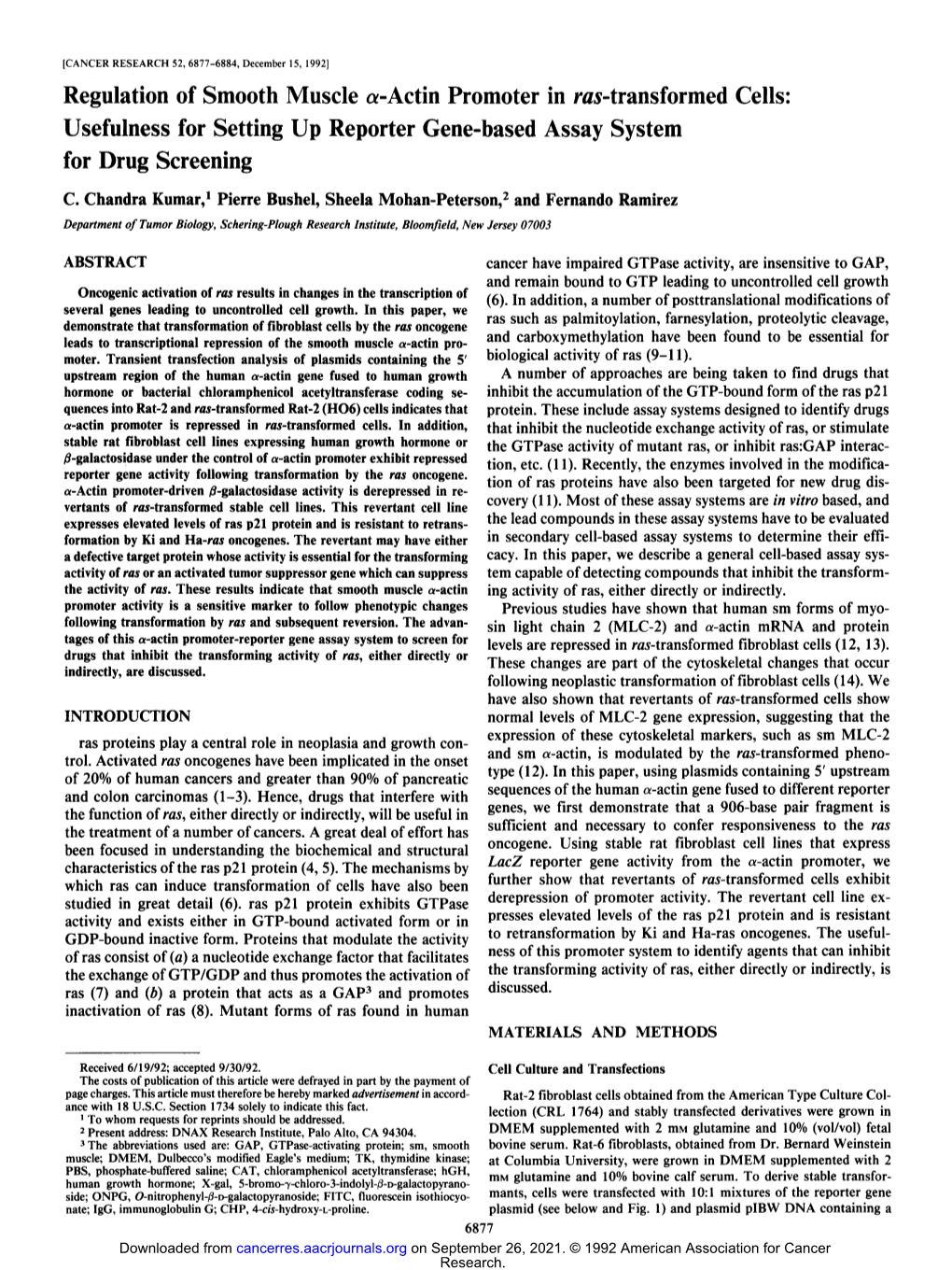 Regulation of Smooth Muscle A-Actin Promoter in Ras-Transformed Cells: Usefulness for Setting up Reporter Gene-Based Assay System for Drug Screening