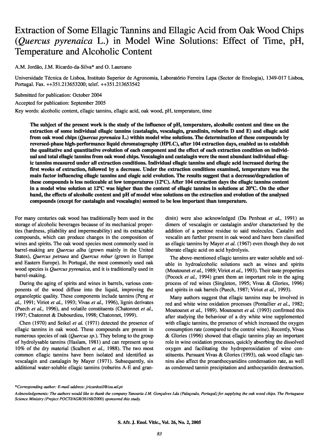 Extraction of Some Ellagic Tannins and Ellagic Acid from Oak: Wood