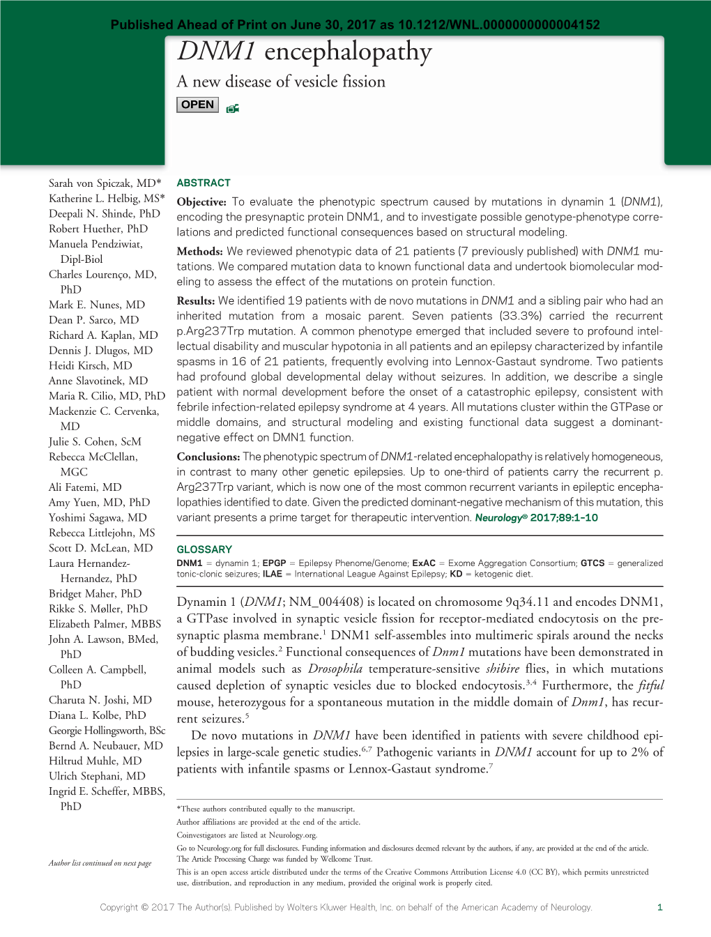 DNM1 Encephalopathy a New Disease of Vesicle Fission