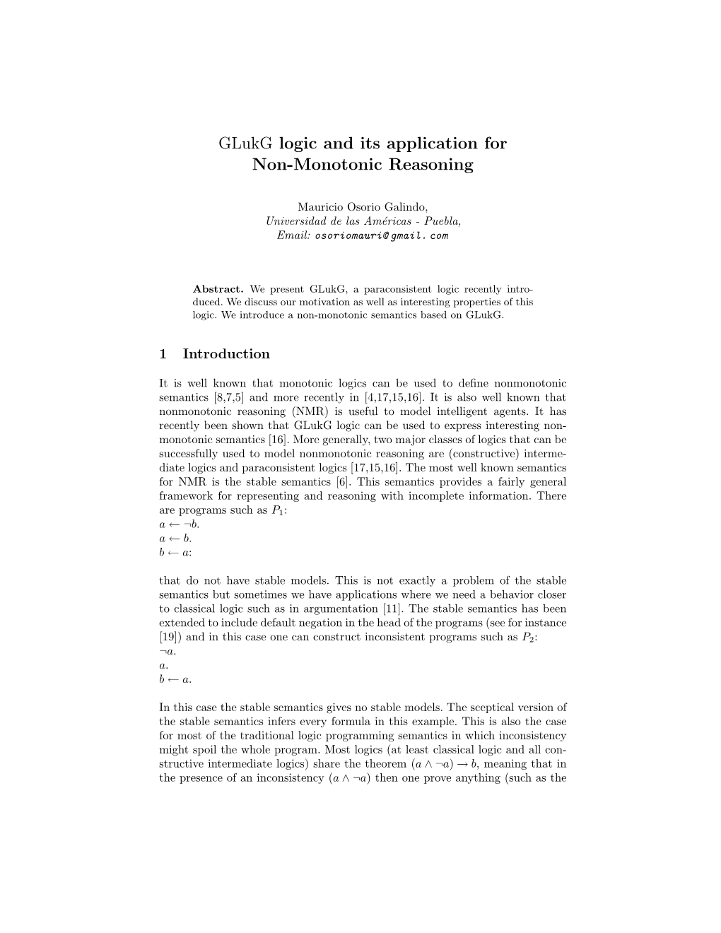 Glukg Logic and Its Application for Non-Monotonic Reasoning