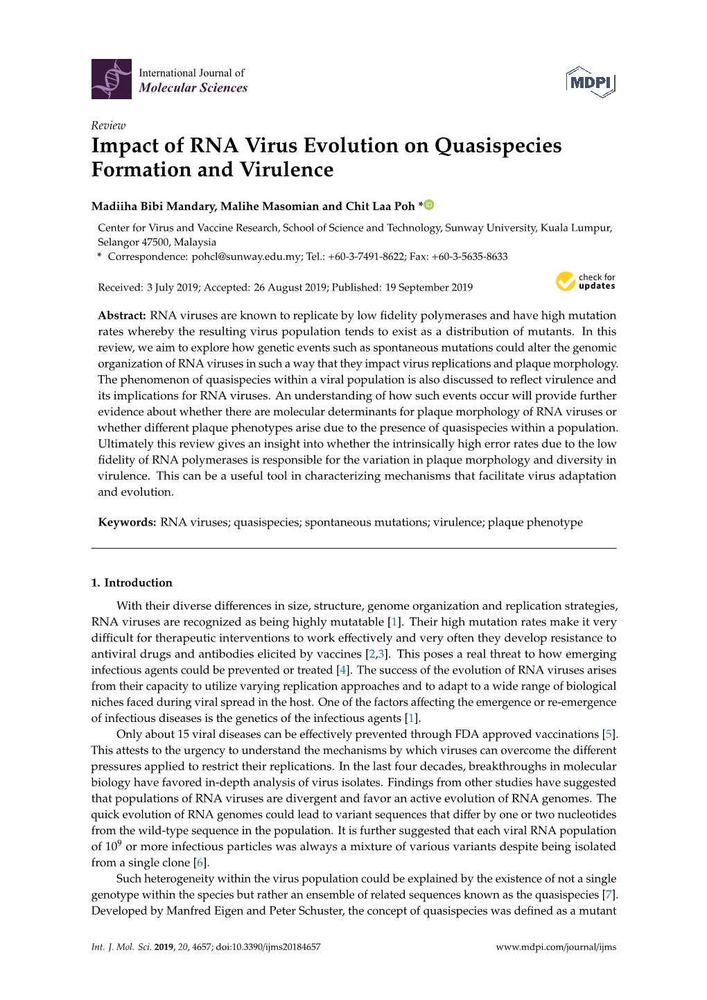 Impact of RNA Virus Evolution on Quasispecies Formation and Virulence