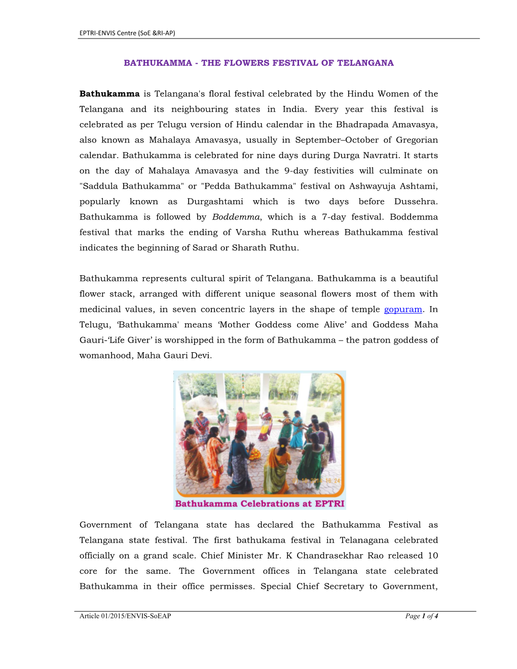 Bathukamma - the Flowers Festival of Telangana