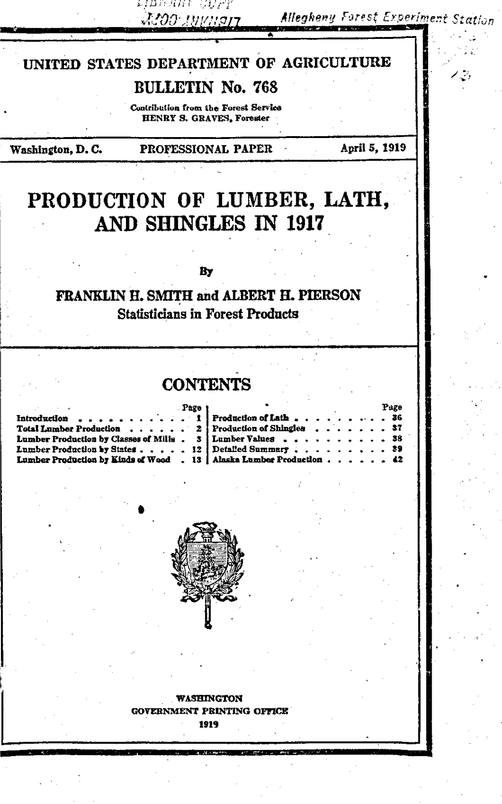 Production of Lumber, Lath, and Shingles M 1917