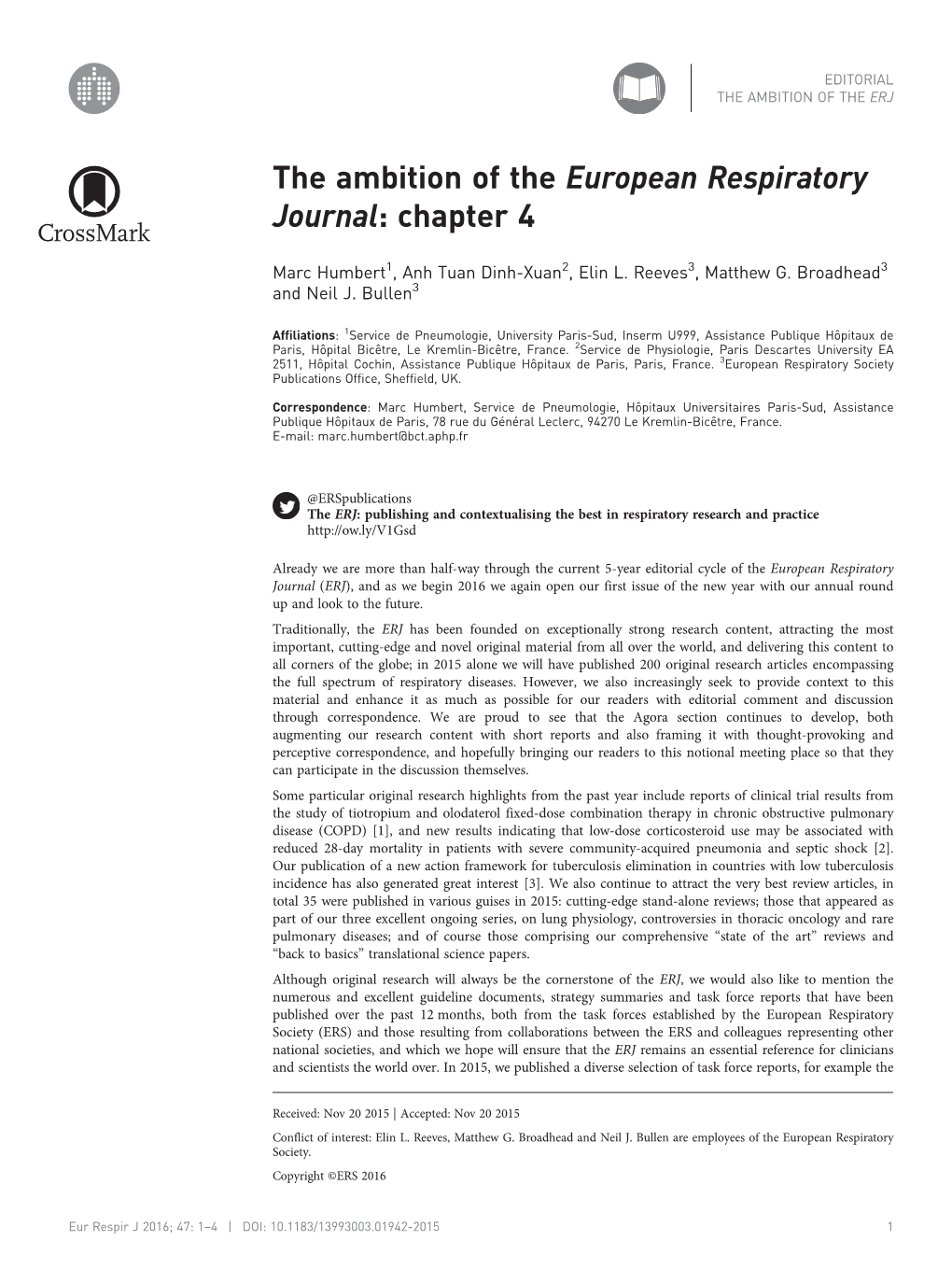 The Ambition of the European Respiratory Journal: Chapter 4