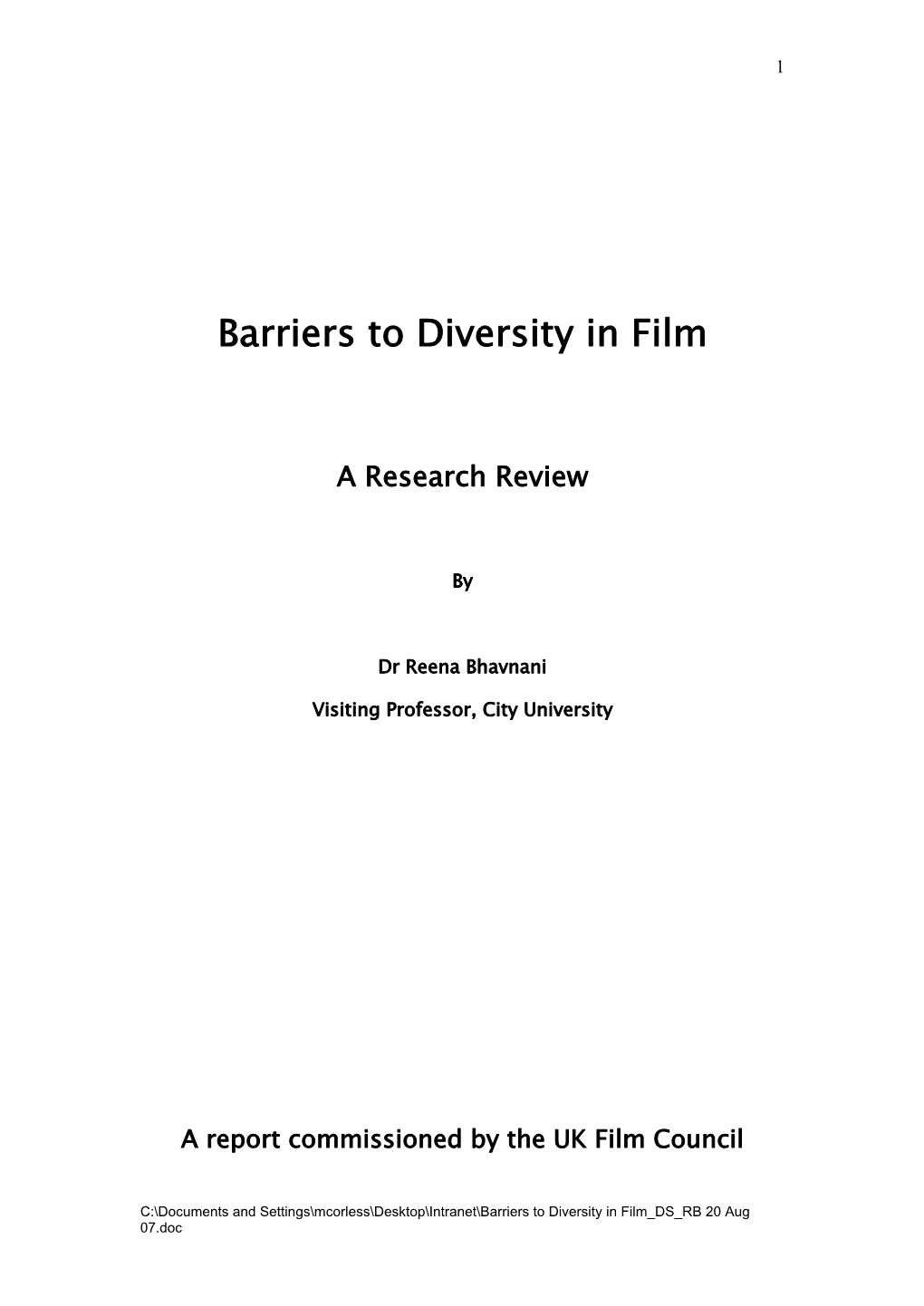 Barriers to Diversity in Film