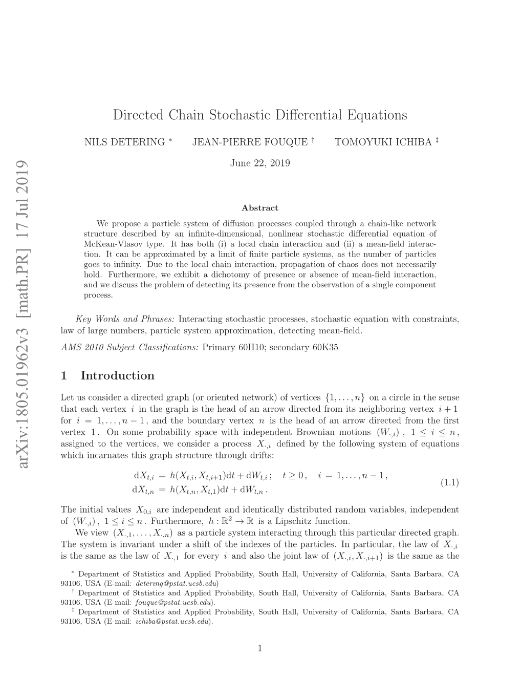 Directed Chain Stochastic Differential Equations