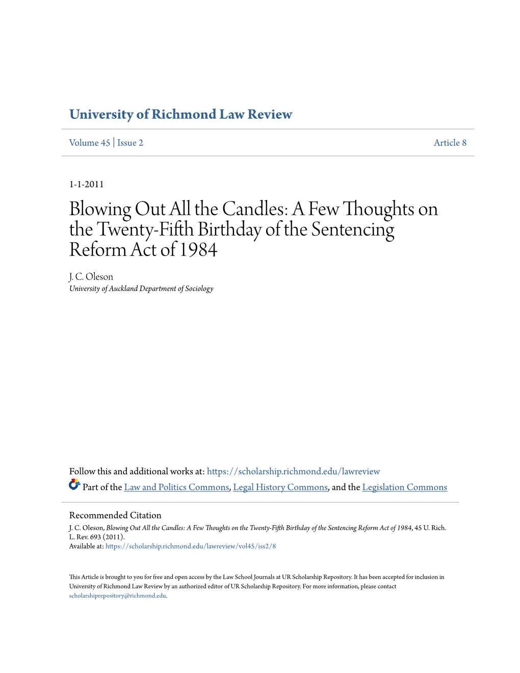 A Few Thoughts on the Twenty-Fifth Birthday of the Sentencing Reform Act of 1984, 45 U