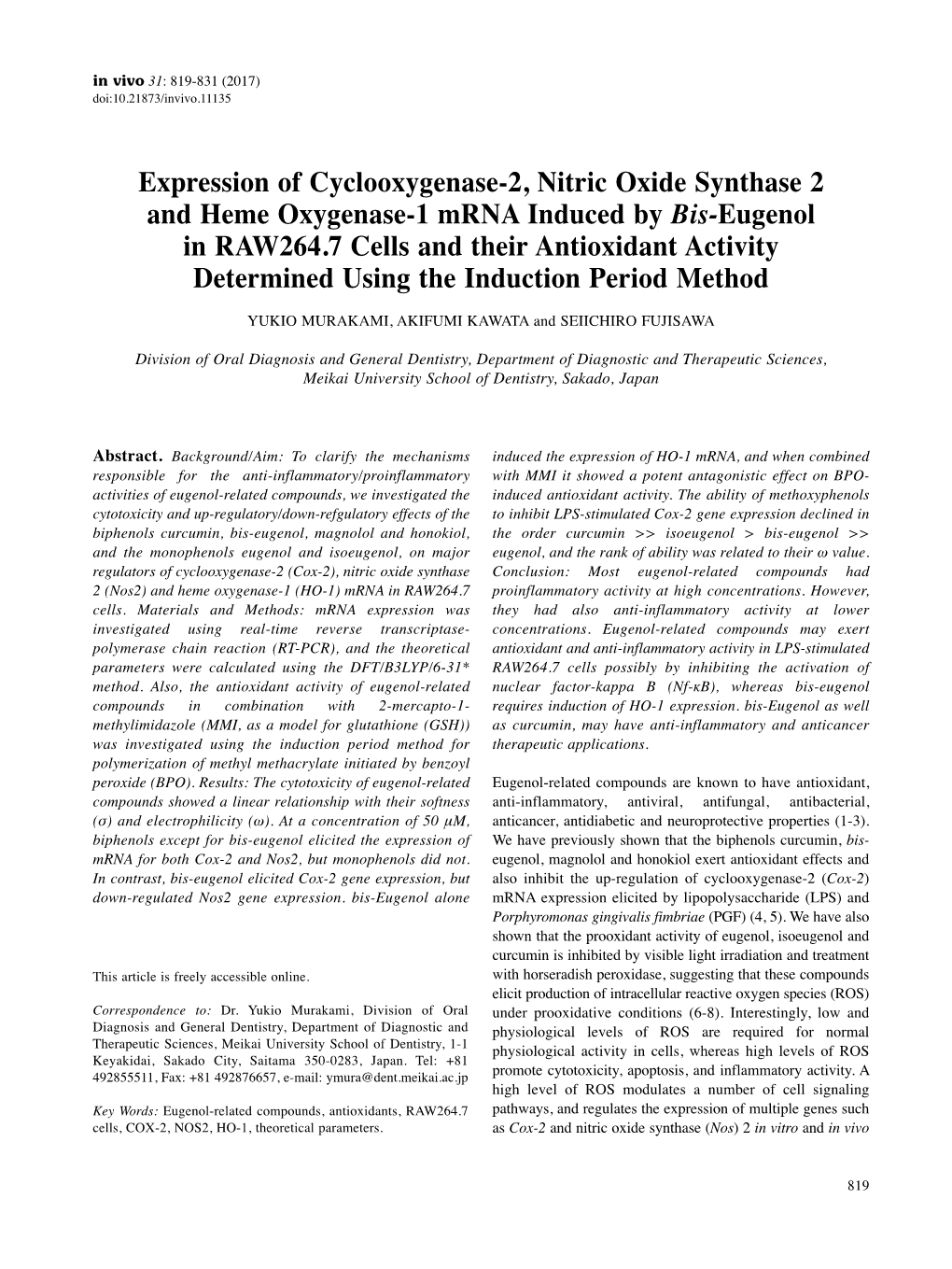 Expression of Cyclooxygenase-2, Nitric Oxide Synthase 2