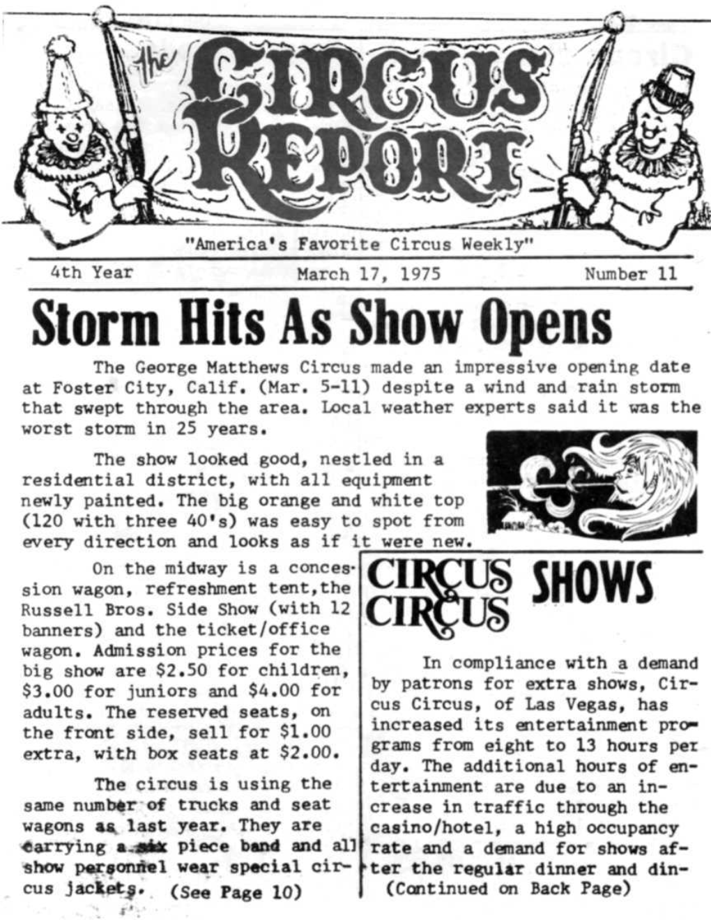 Circus Report, March 17, 1975, Vol. 4, No. 11