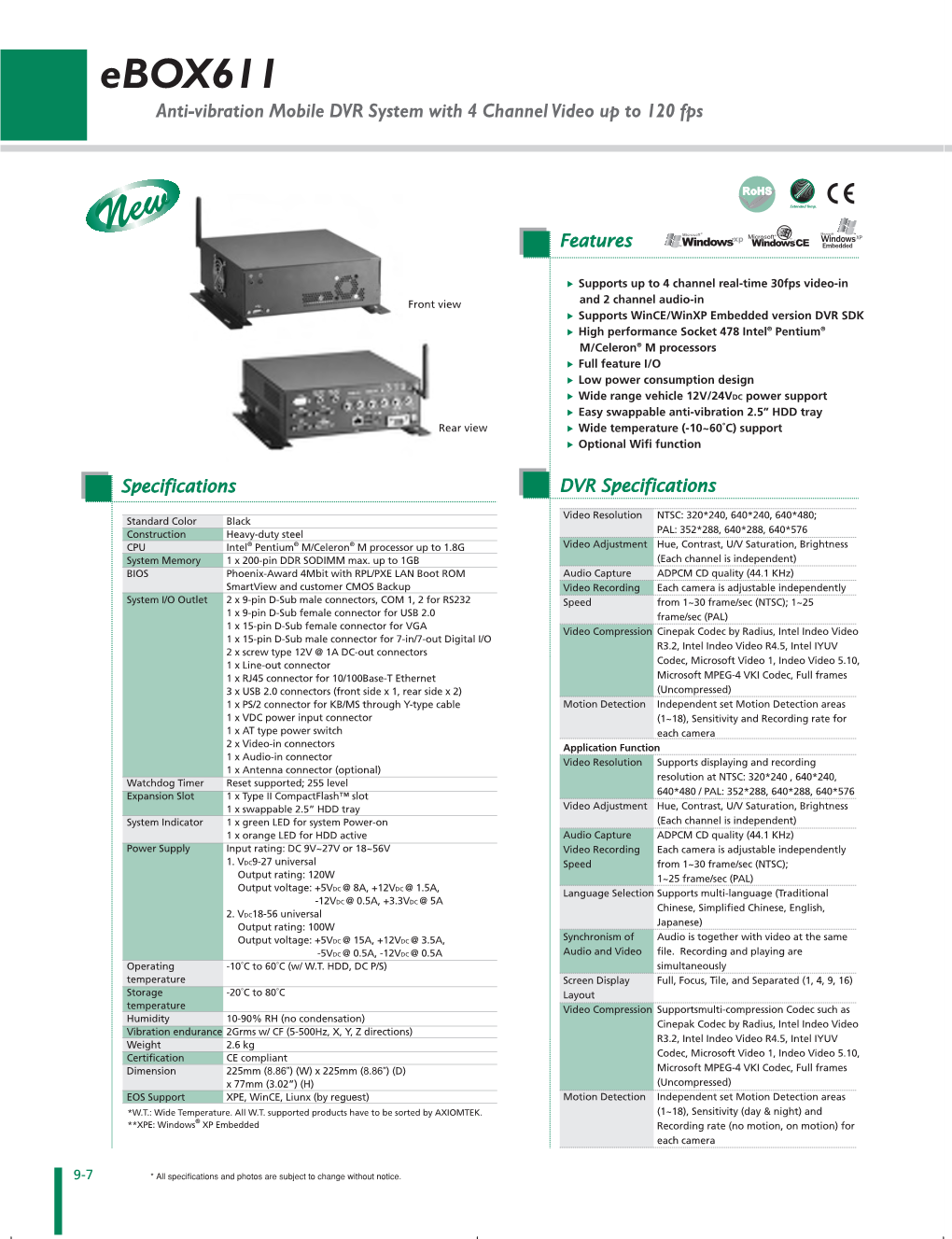 Ebox611 Anti-Vibration Mobile DVR System with 4 Channel Video up to 120 Fps