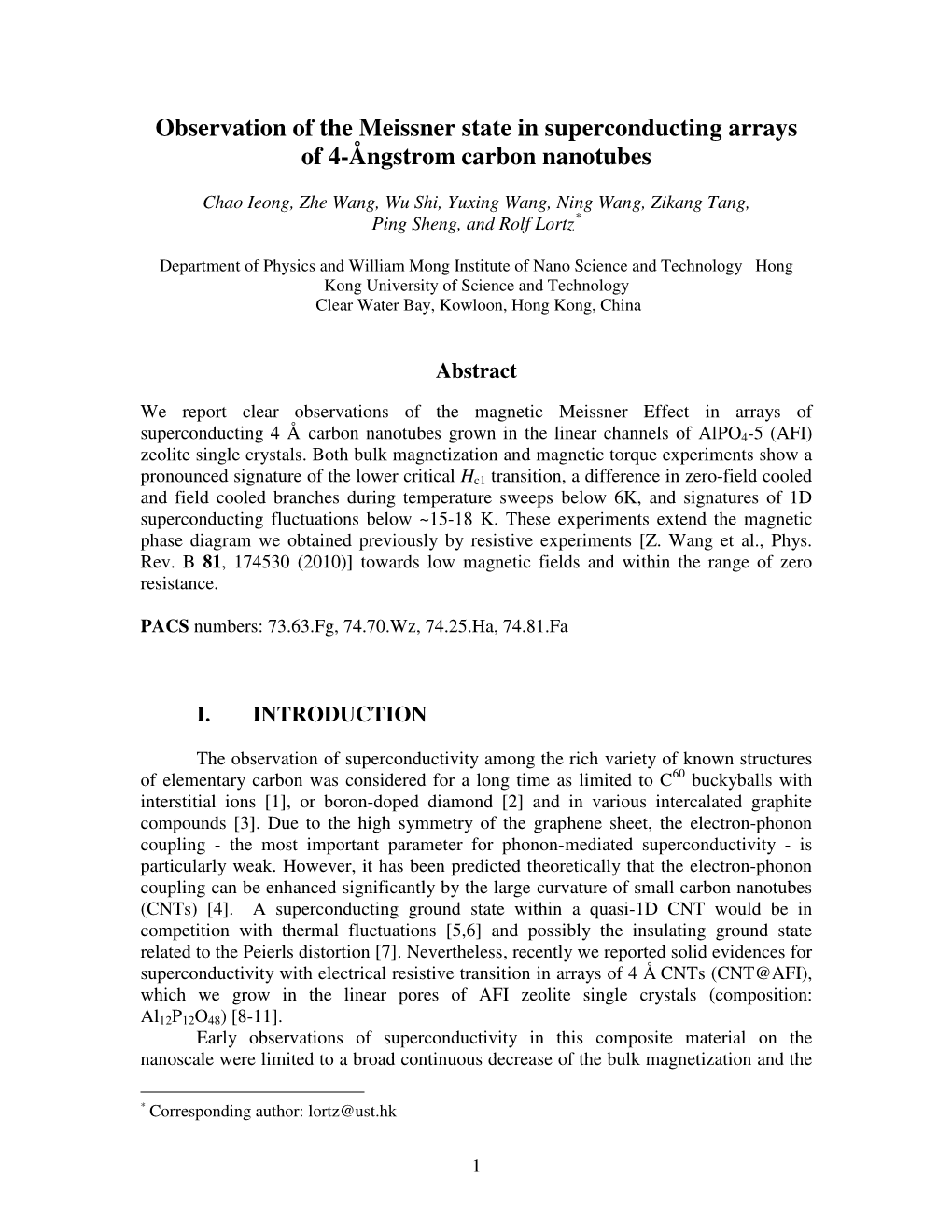 Observation of the Meissner State in Superconducting Arrays of 4-Ångstrom Carbon Nanotubes