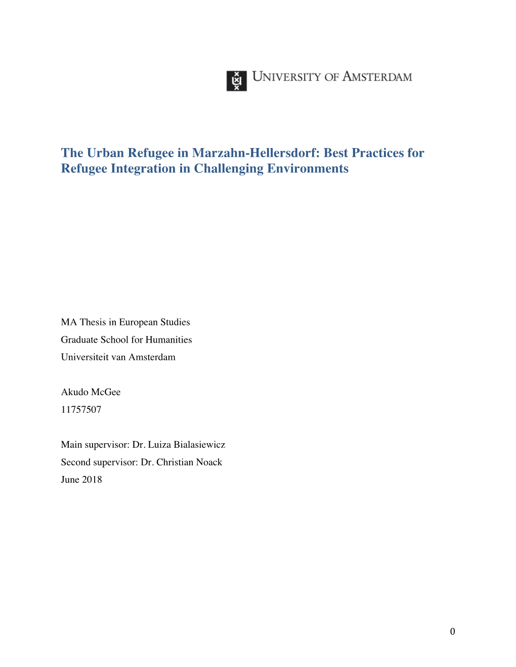 The Urban Refugee in Marzahn-Hellersdorf: Best Practices for Refugee Integration in Challenging Environments