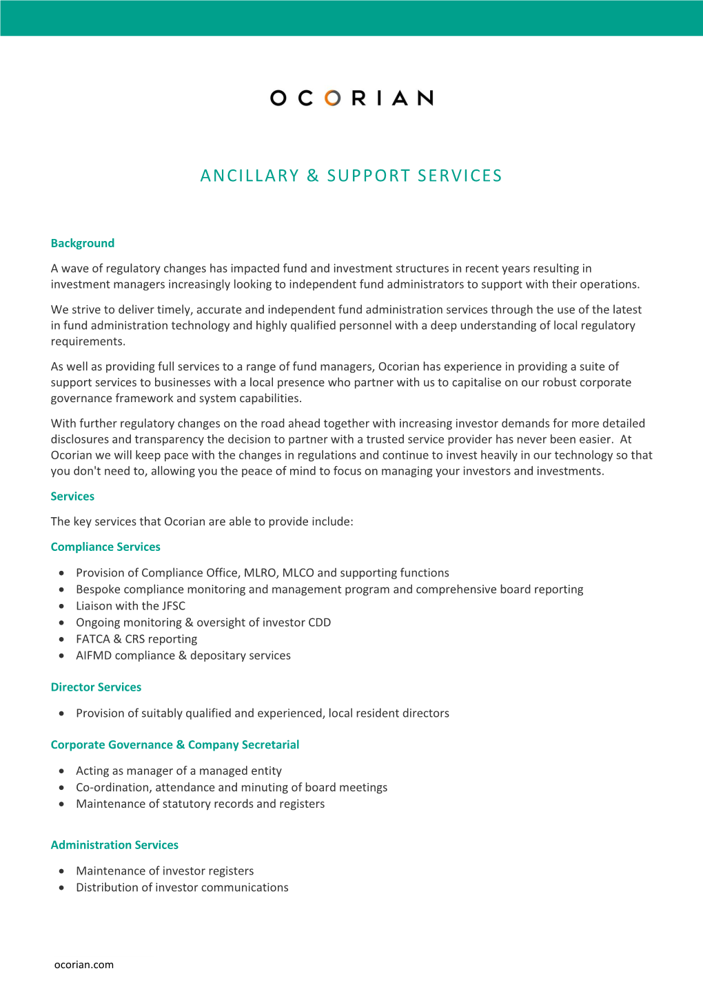 Ancillary & Support Services