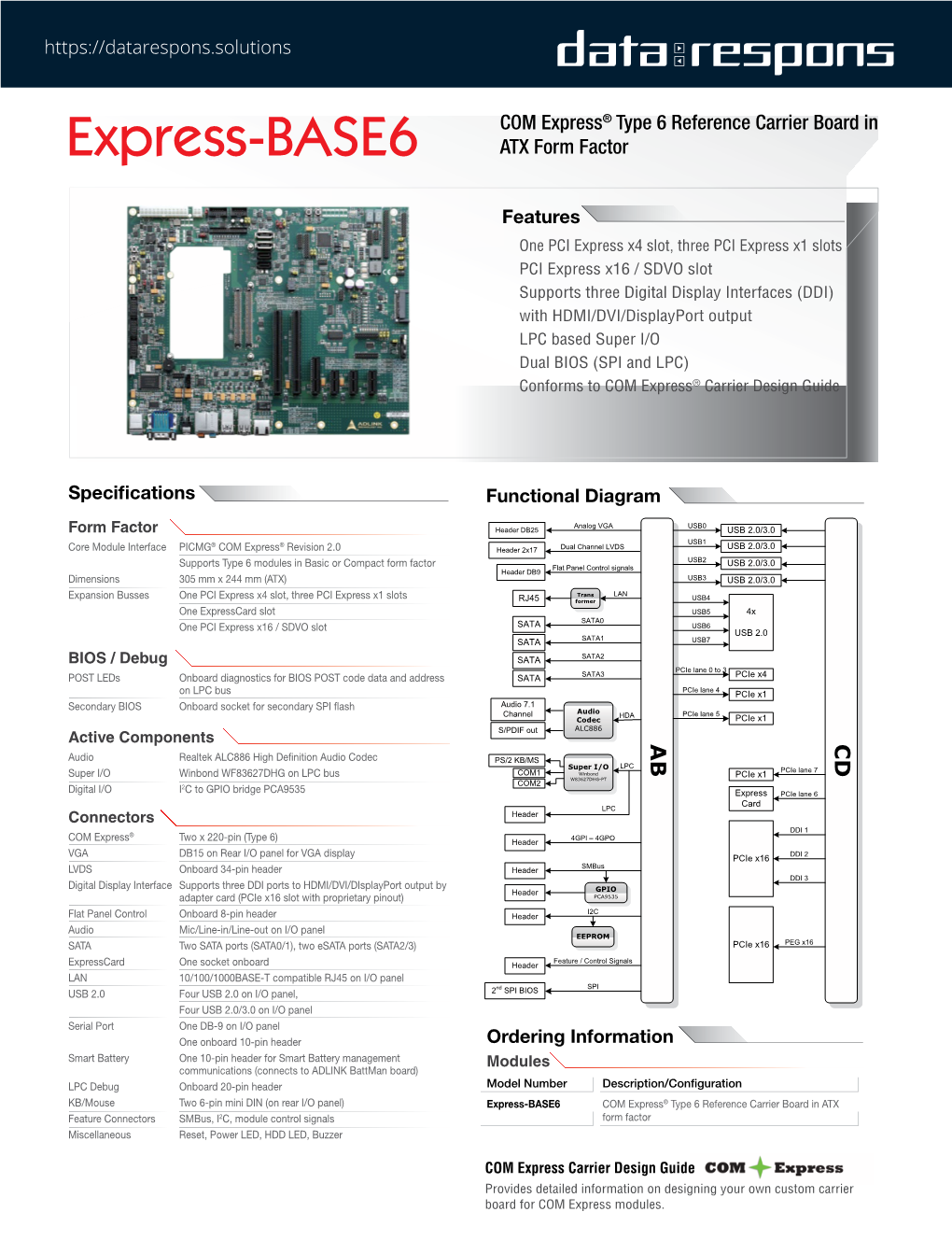 COM Express® Type 6 Reference Carrier Board in ATX Form Factor