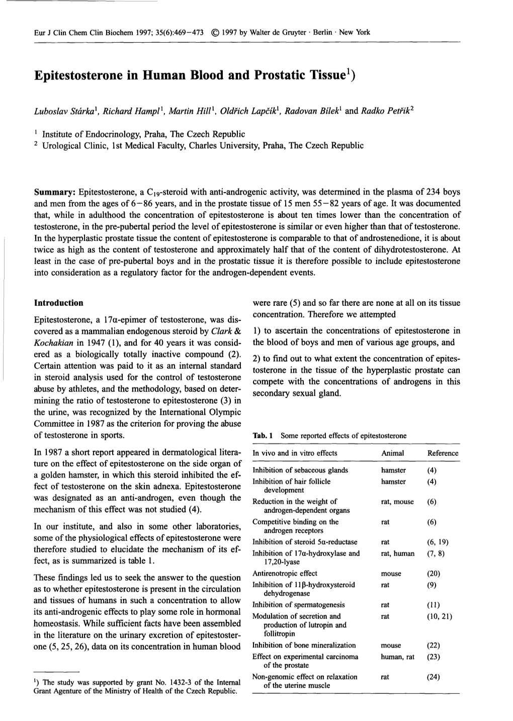 Epitestosterone in Human Blood and Prostatic Tissue1)