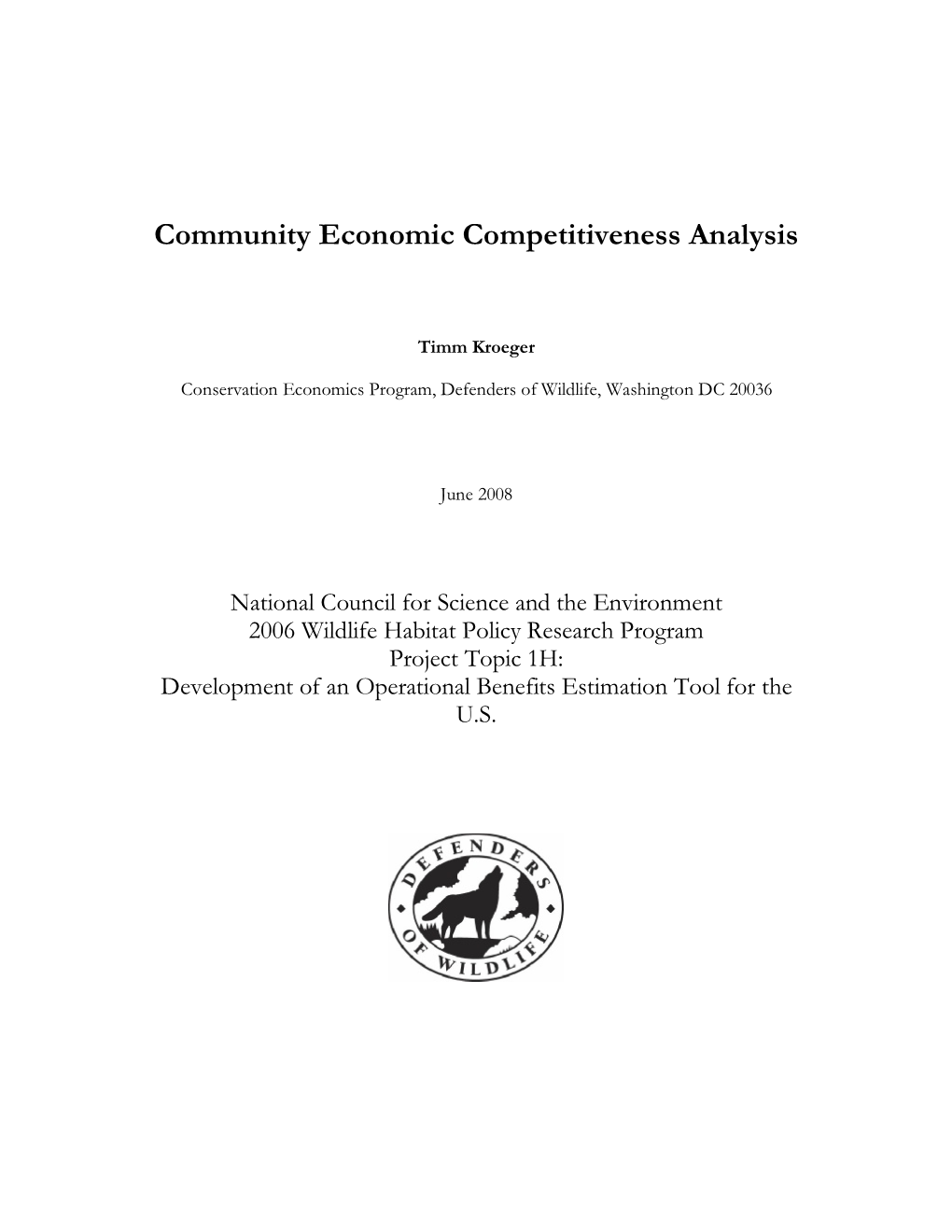 Community Economic Competitiveness Analysis